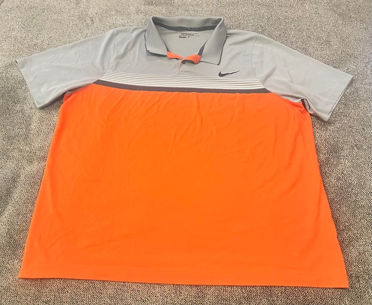 Nike Golf polo shirt color block orange and grey.