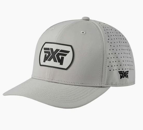 NEW PXG Perforated 6 Panel Dog Tag Grey/Black Adjustable Snapback Golf Hat/Cap