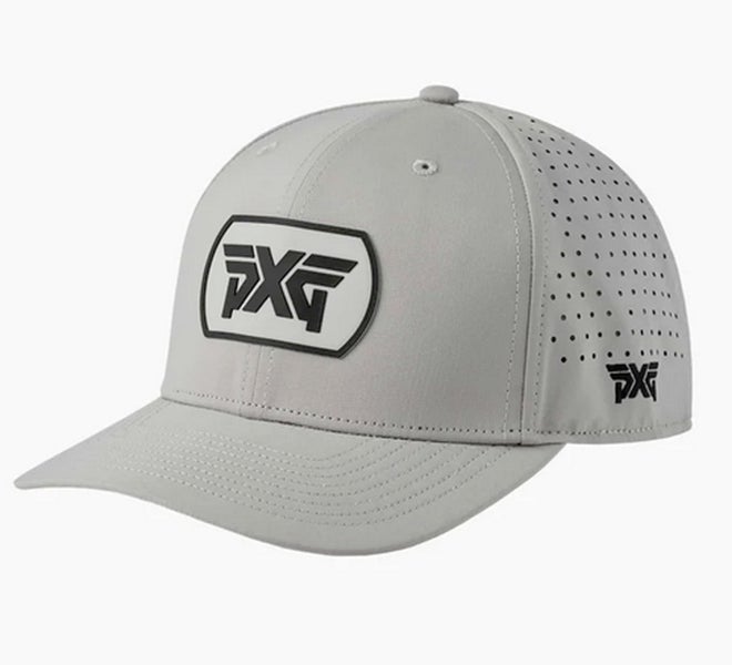NEW PXG Perforated 6 Panel Dog Tag Grey/Black Adjustable Snapback Golf Hat/Cap