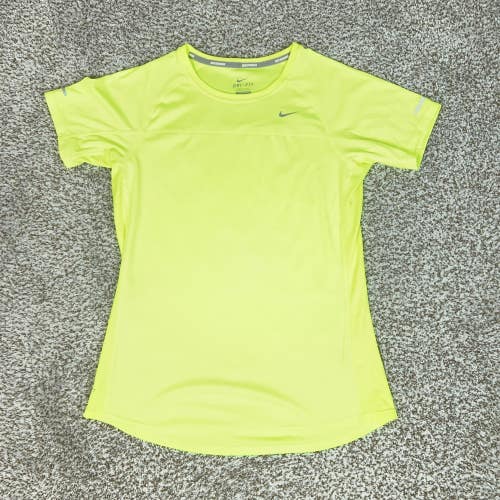 Nike Shirt Womens Medium Yellow Dri-FIT Short Sleeve Running Athletic Gym Top