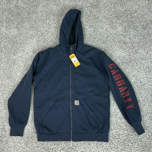 Carhartt Hoodie Mens Small Blue Full Zip Rain Defender Loose Fit Fleece Logo