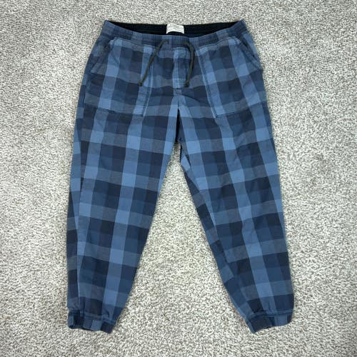 REI Cooperative Pants Mens XL Blue Plaid Organic Cotton Elastic Waist Jogger