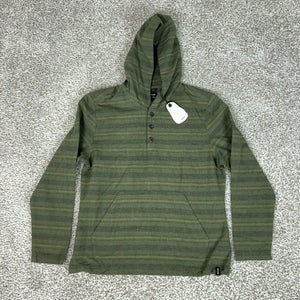 Prana Hoodie Mens Small Green Westbrook Hooded Flannel Henley Shirt Top Striped