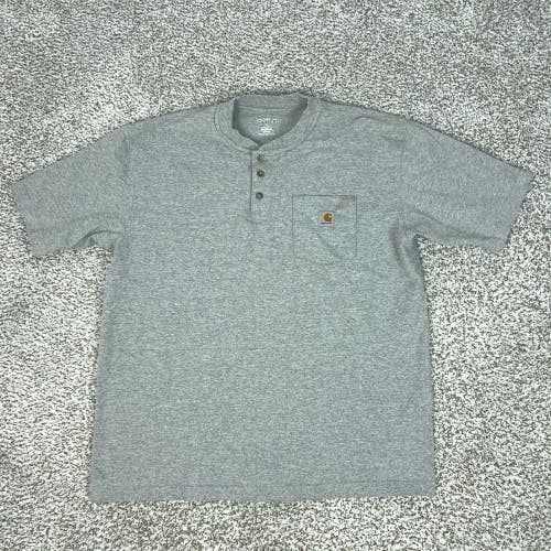 Carhartt Shirt Mens Large Gray Henley Pocket Workwear Short Sleeve Tee T Logo