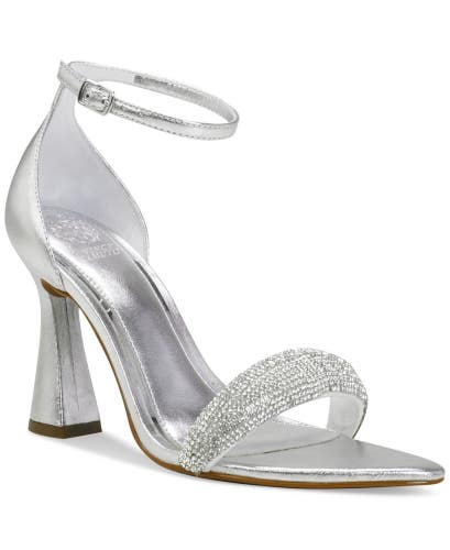 Vince Camuto Aylen Sandals Women's 9 Silver Nappa Leather Ankle Strap HAWK2573