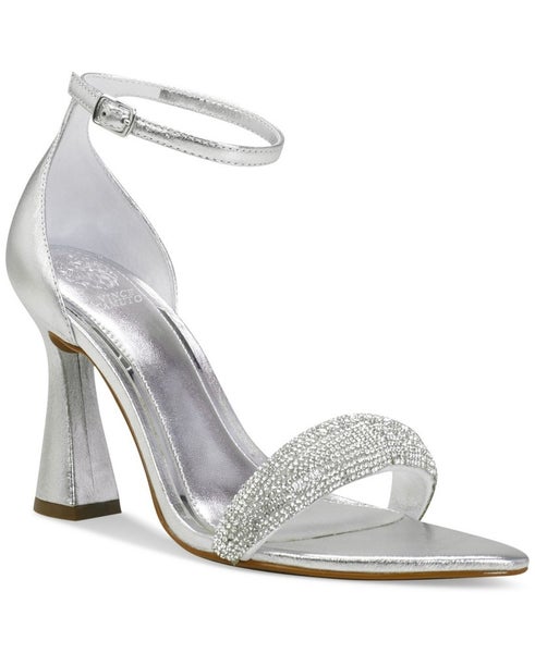 Vince Camuto Aylen Sandals Women's 9 Silver Nappa Leather Ankle Strap HAWK2573