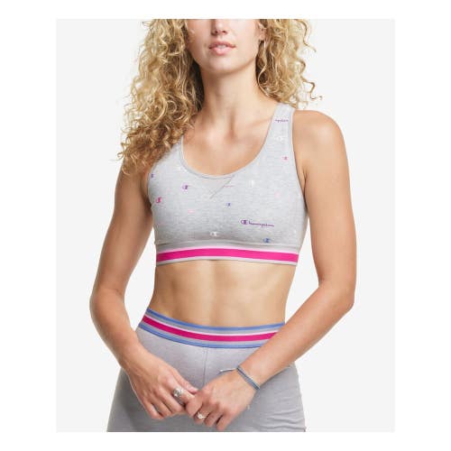 Champion Sports Bra Womens XS Gray Authentic Logo-Print Cutout Racerback DDR2143