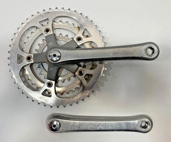 Vintage Shimano FC-B124 170mm 48/36/24 Silver Aluminum Triple Crankset Dust Caps