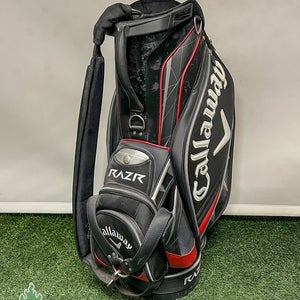 Used Callaway RAZR 6-Way Black Golf Staff Bag Embroidered w/ Rainhood & Strap
