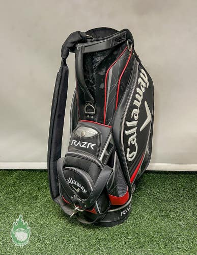 Used Callaway RAZR 6-Way Black Golf Staff Bag Embroidered w/ Rainhood & Strap