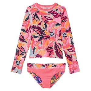 Maaji Odyssey Rash Guard Set Girls 14 Coral Leafy Stretch Swimwear Beach DDR2096