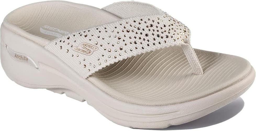 Skechers GO WALK Arch Fit Dazzle Sandals Women's 8 Beige Slip-On Slide HAWK2607