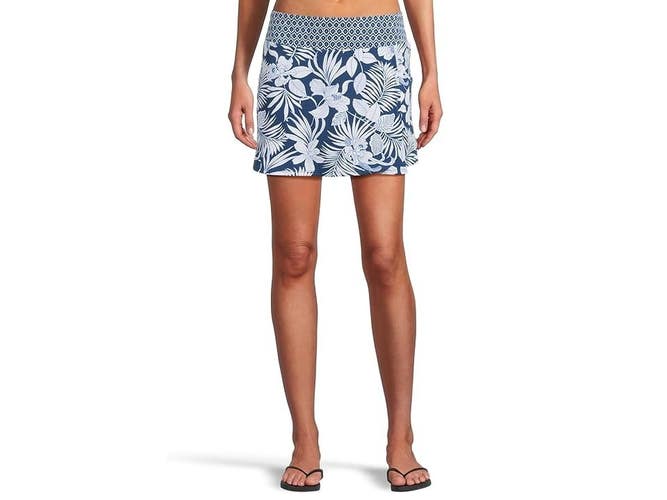 Tommy Bahama Island Cays Blooms Swim Skort Women's L Indigo Tide Stretch DDR2218