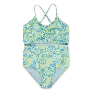 Hurley Cutout Swimsuit Girls 14 Turquoise Printed Criss Cross One Piece DDR2110
