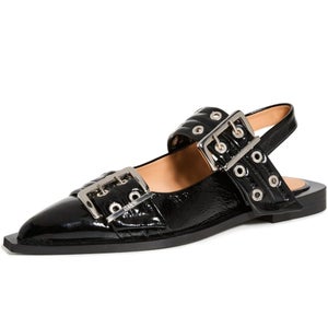 Ganni GANNI31769 Flats Womens US 7.5 Black Leather Pointed Toe Slingback HTAT181