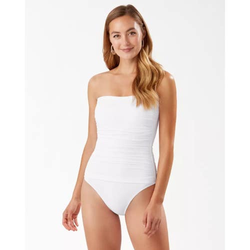 Tommy Bahama Pearl Shirred Bandeau Swimsuits Women's 8 White One Piece DDR2113