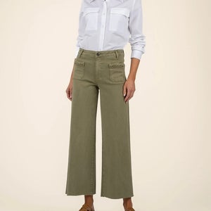 KUT from the Kloth Meg Jeans Women's 12 Olive High Rise Wide Leg Raw Hem JDM2496