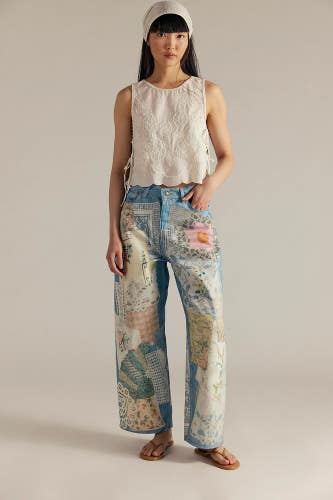 Free People We The Free Illusions Jeans Women's 30 Sky Combo Patchwork JDM2675
