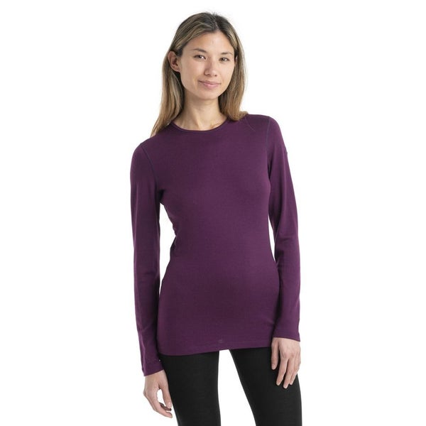 Icebreaker 260 Tech Base Layer Top Women XS Purple Merino Wool Crew Neck JDM2767