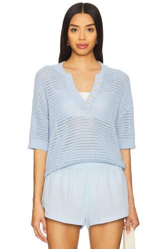 Varley Callie Top Women's Medium Blue Knit Cotton Dropped Shoulder Sheer JDM2499