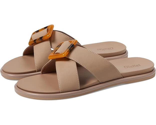 Olukai La'I 20511 Slide Sandal Women's Brown Cross Strap Elegant Buckle DAB121