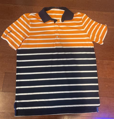 RLX Ralph Lauren Orange/Dark Blue/White Stripe Polo Shirt Mens Size L Large