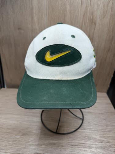 Vintage Oregon Ducks Nike Hat 90's Snapback Very Rare White and Green
