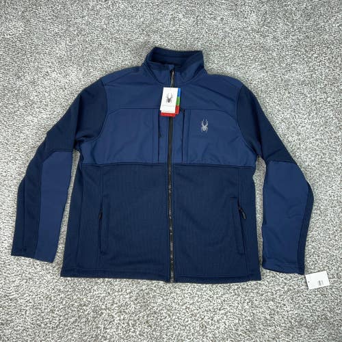 Spyder Jacket Mens XL Blue Full Zip Softshell Fleece Ski Hiking Core Sweater
