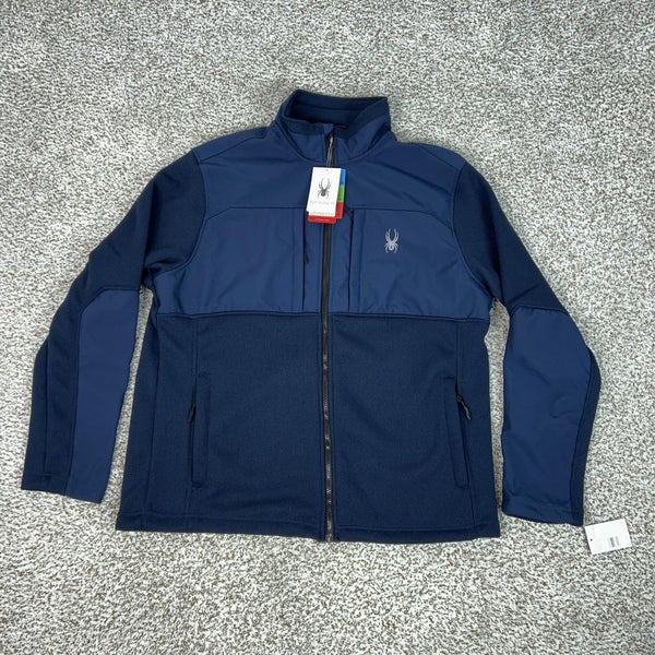Spyder Jacket Mens XL Blue Full Zip Softshell Fleece Ski Hiking Core Sweater