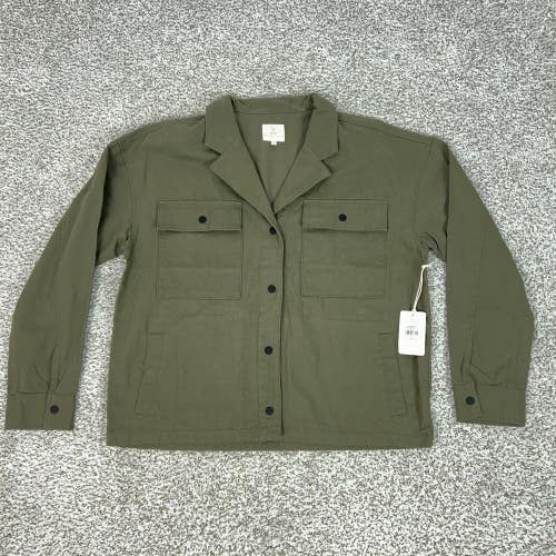 Roark Passport Jacket Women XL Green Military Canvas Button Front Passport Top
