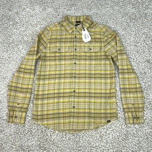 Prana Shirt Mens Small Beige Plaid Flannel Long Sleeve Edgewater Top Outdoor