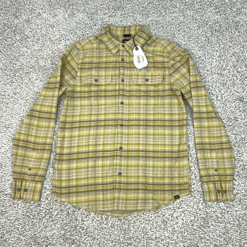 Prana Shirt Mens Small Beige Plaid Flannel Long Sleeve Edgewater Top Outdoor