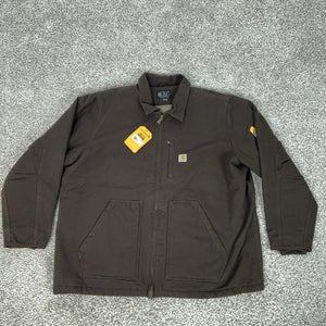 Carhartt Coat Mens 2XL Brown Washed Duck Sherpa Lined Loose Fit Canvas Jacket