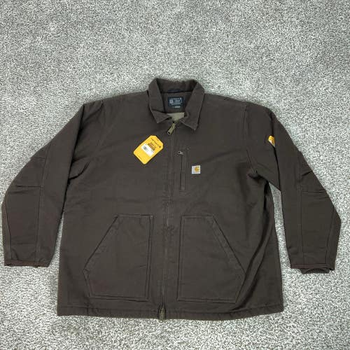 Carhartt Coat Mens 2XL Brown Washed Duck Sherpa Lined Loose Fit Canvas Jacket