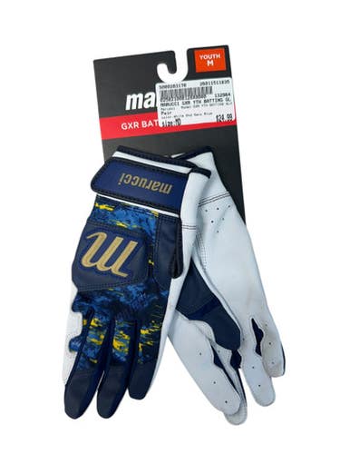Used Marucci GXR YTH BATTING GLV BB/SB Batting Gloves White And Navy Blue MD 11835-S000203170