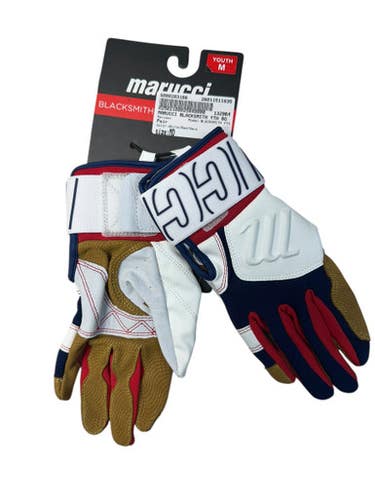 Used Marucci BLACKSMITH YTH BB/SB Batting Gloves White/Red/Navy MD 11835-S000203166