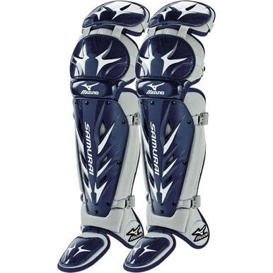 Used Mizuno SAMURAI Catchers Leg Guards Grey And Navy Blue Adult 11835-S000205212