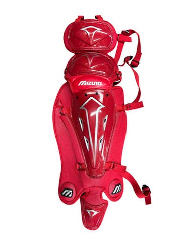 Used Mizuno SAMURAI Catchers Leg Guards Silver And Red Adult 11835-S000205214