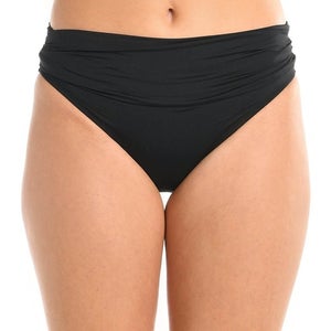 La Blanca Island Goddess Bikini Bottom Women's 2 Black Shirred Swimwear DDR2156