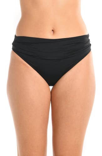 La Blanca Island Goddess Bikini Bottom Women's 2 Black Shirred Swimwear DDR2156