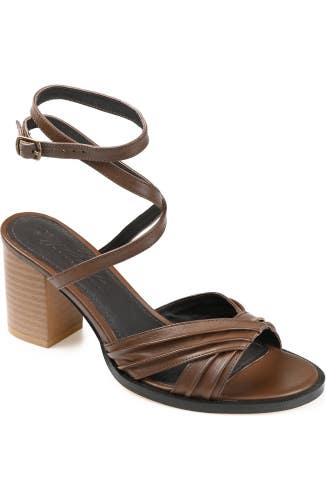 Journee Collection Freeda Sandals Womens US 10 Brown Leather Block Heel HAWK2596
