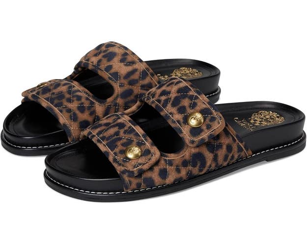 Vince Camuto Graysin Sandals Womens 7M Camel Leapod Print Quilted Slide HAWK2597