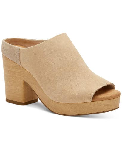 TOMS Florence Sandals Womens US 12 Honey Beige Suede Peep Toe Block Heel HTAT516