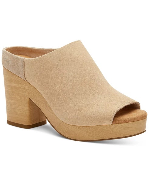 TOMS Florence Sandals Womens US 12 Honey Beige Suede Peep Toe Block Heel HTAT516