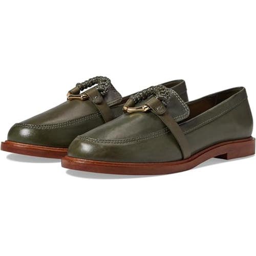 Schutz Rhino Flats Women's US 8.5 Green Leather Tassel Detail Loafers HTAT517