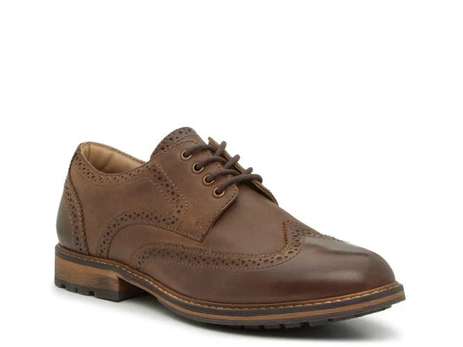 Crown Vintage Clayman Oxford Men US 9 Bison Brown Leather Wingtip Shoes HAWK2600