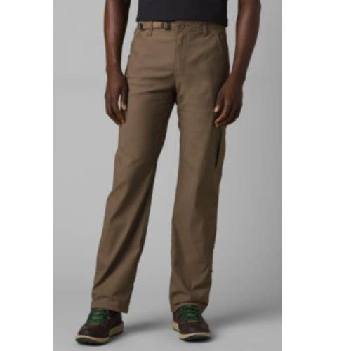 PrAna Stretch Zion II Pants Men's 32 Mud UPF 50+ Belted Waist Zip Fly DDR2259