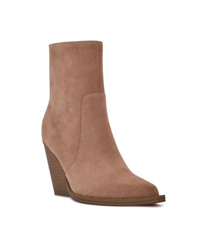 Nine West Gorgeen Boots Women's US 9.5 Noisette Suede Block Heel Booties HTAT529