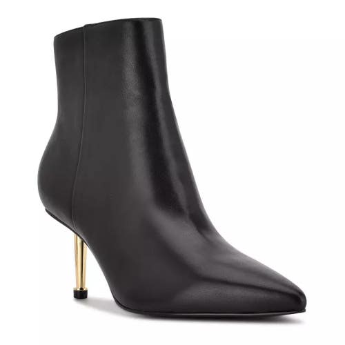 Nine West Ritaa Bootie Women 9.5 Black Leather Pointed Toe Stiletto Heel HTAT536