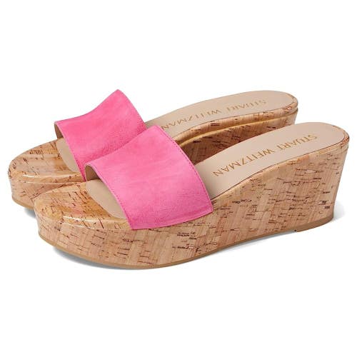 Stuart Weitzman Summer Sandals Womens 10 Pink Leather Slip On Wedge Heel HTAT493